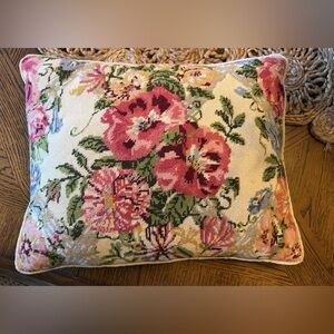 Vintage Floral Needlepoint Throw Pillow